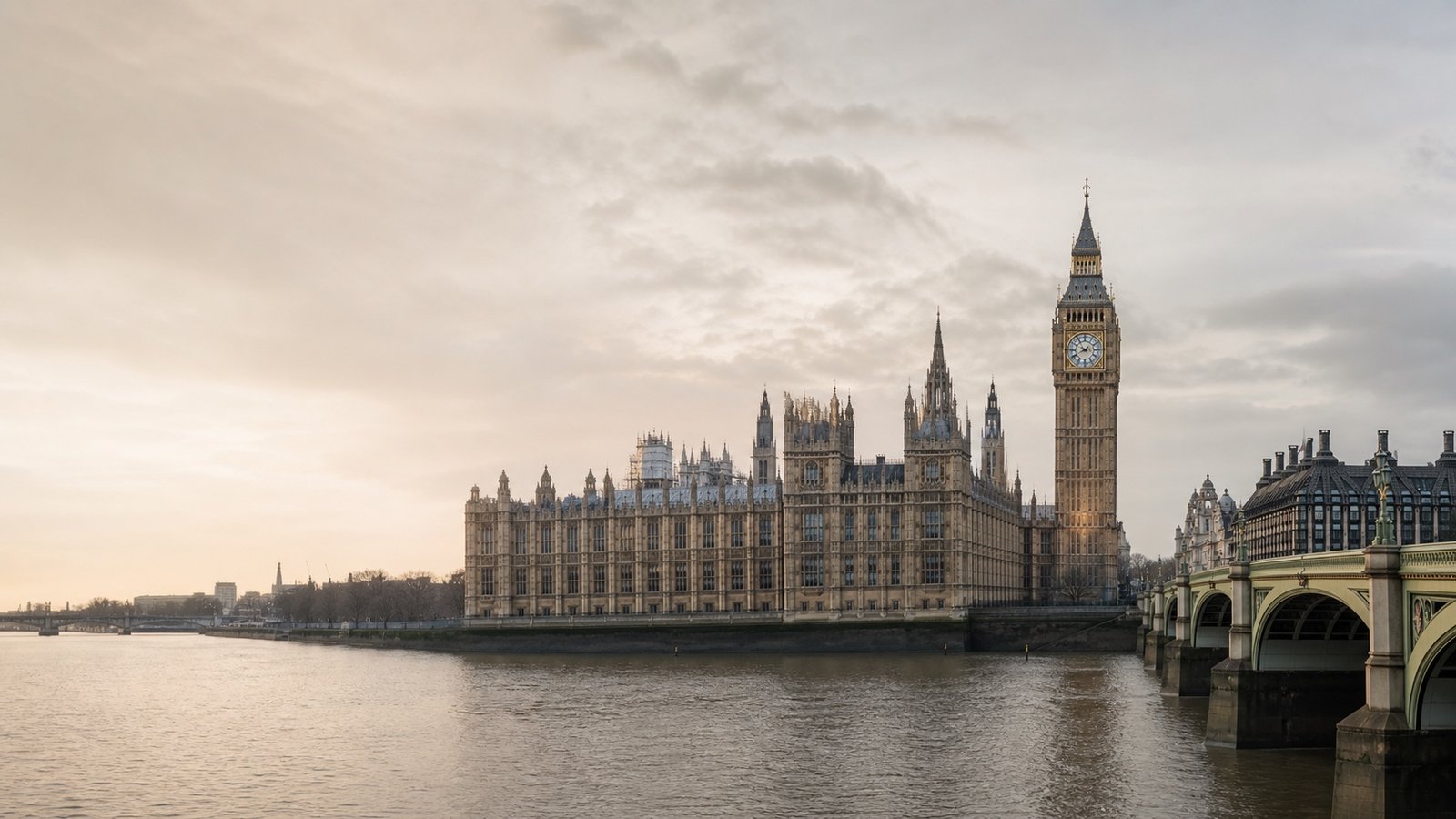 Westminster and Big Ben beside the River Thames in London
